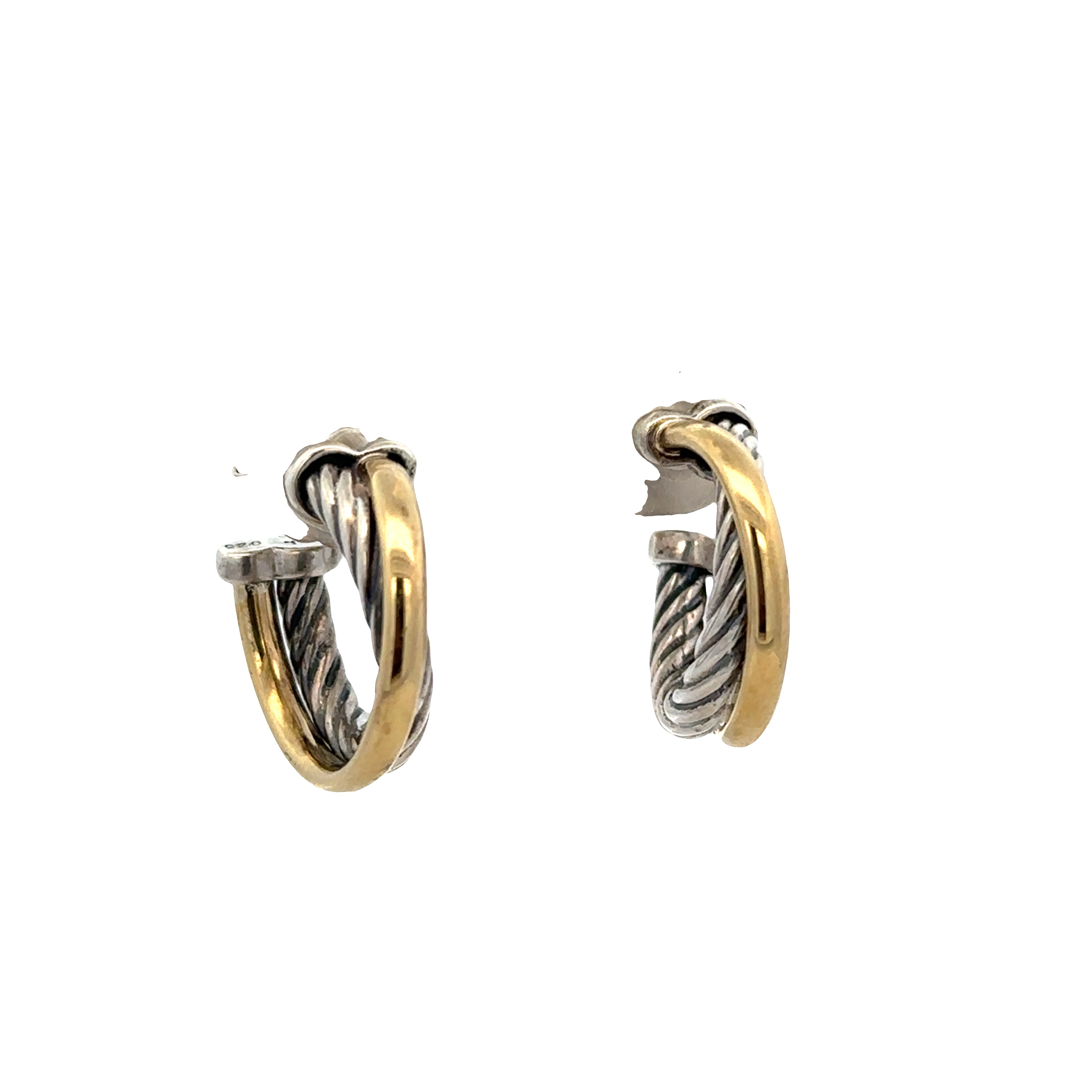 Estate Sterling Silver & 18k Yellow Gold Cable Hoop Earrings – 5/8 Inch