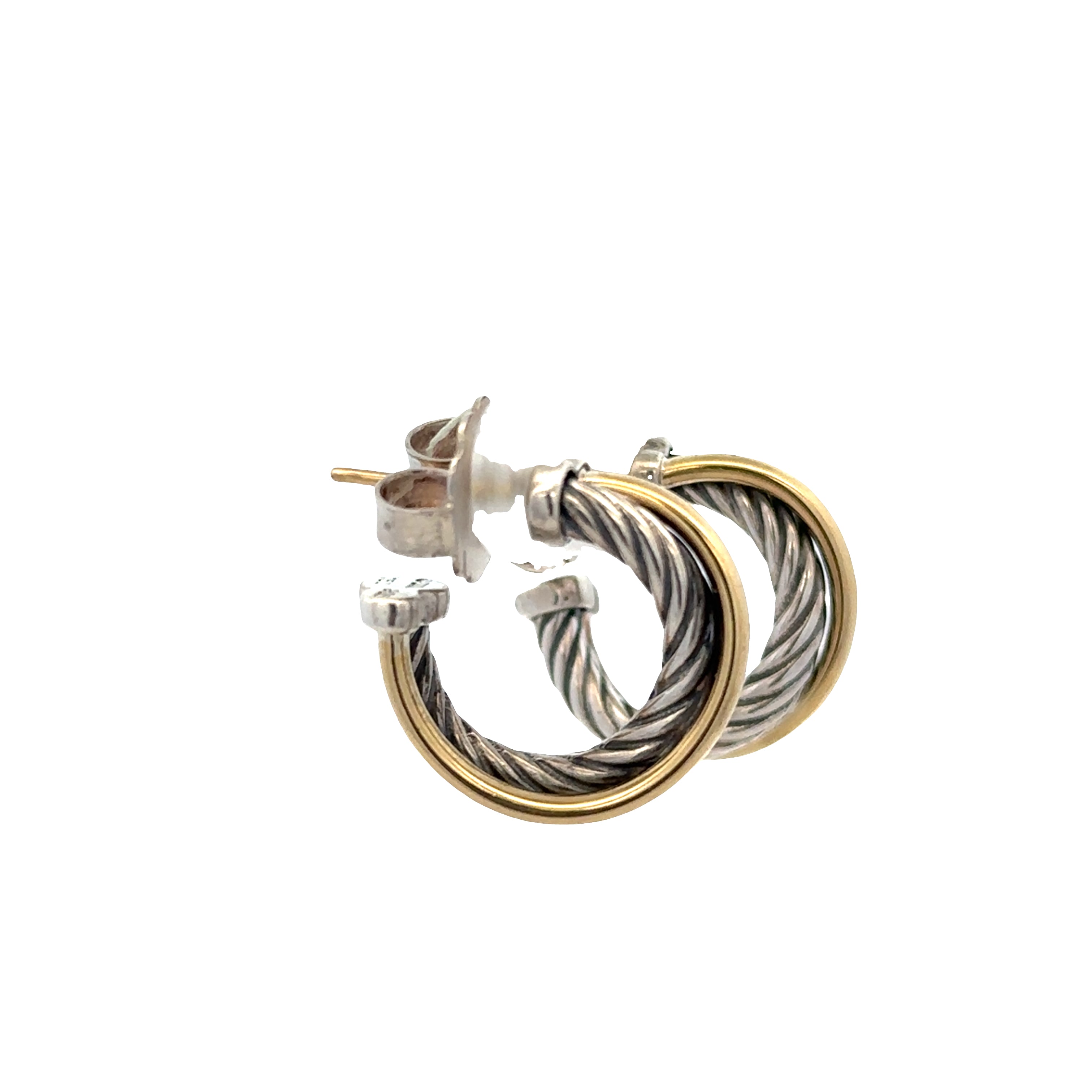 Estate Sterling Silver & 18k Yellow Gold Cable Hoop Earrings – 5/8 Inch