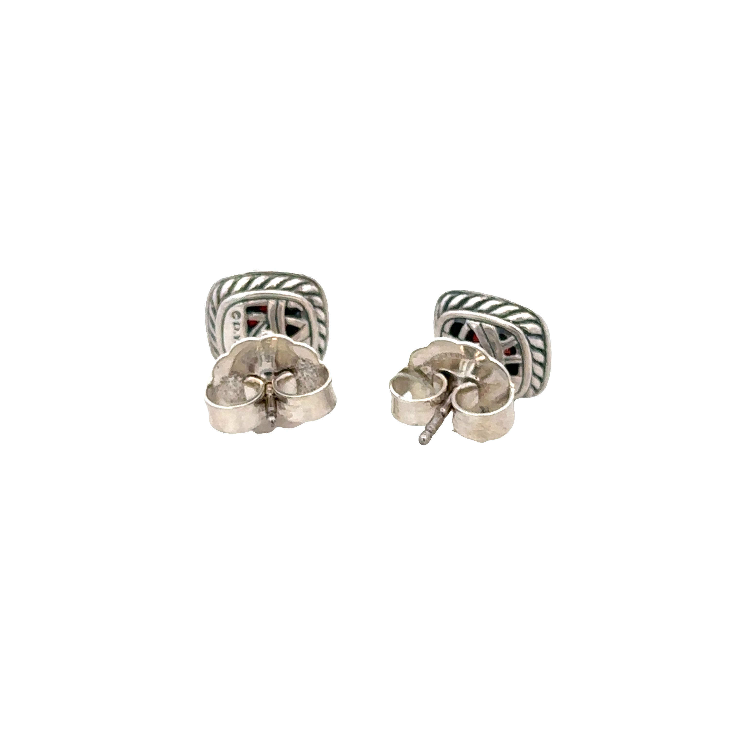 Estate David Yurman Sterling Silver Garnet & Diamond Halo Stud Earrings