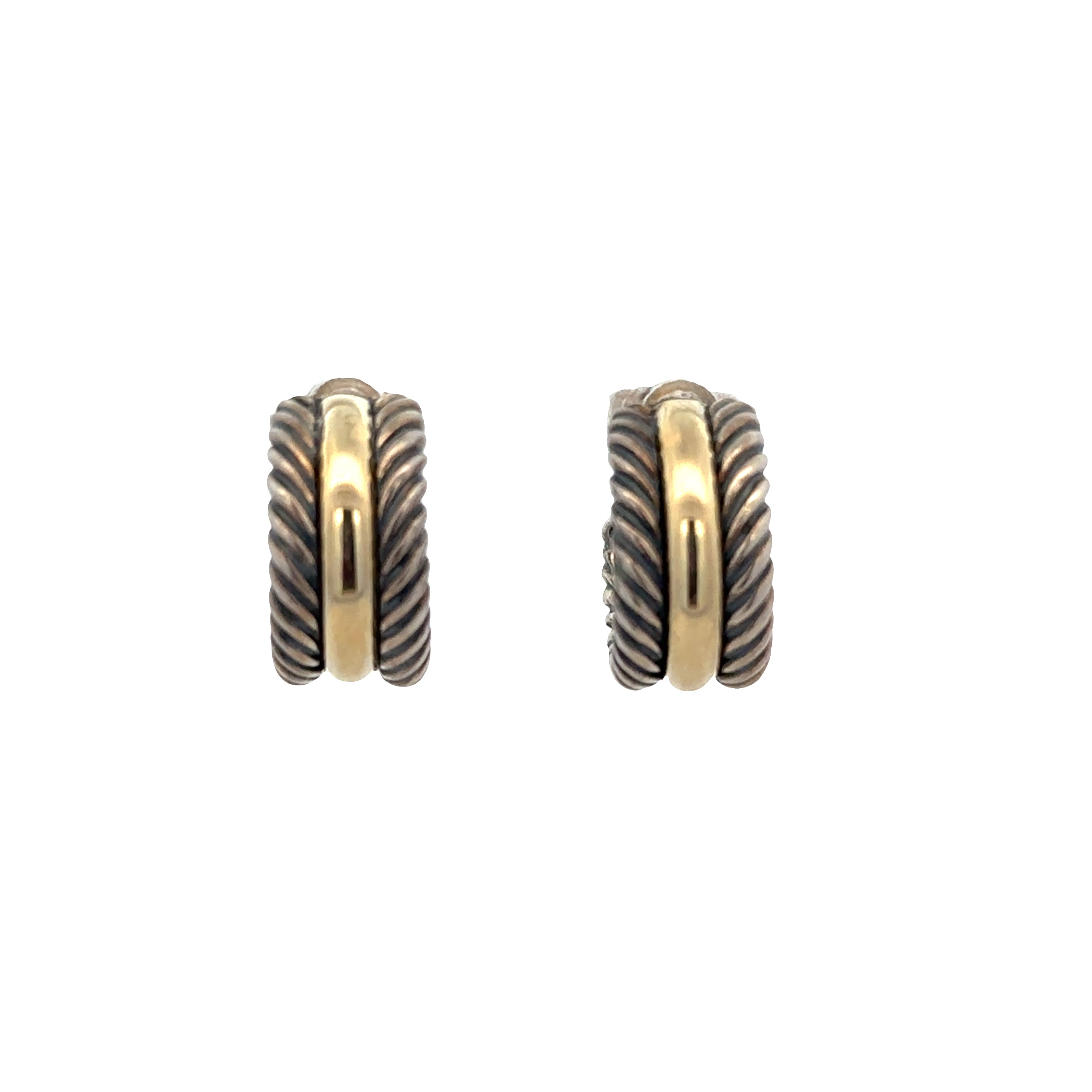 Estate David Yurman Sterling Silver & 14k Yellow Gold Cable Huggie Earrings