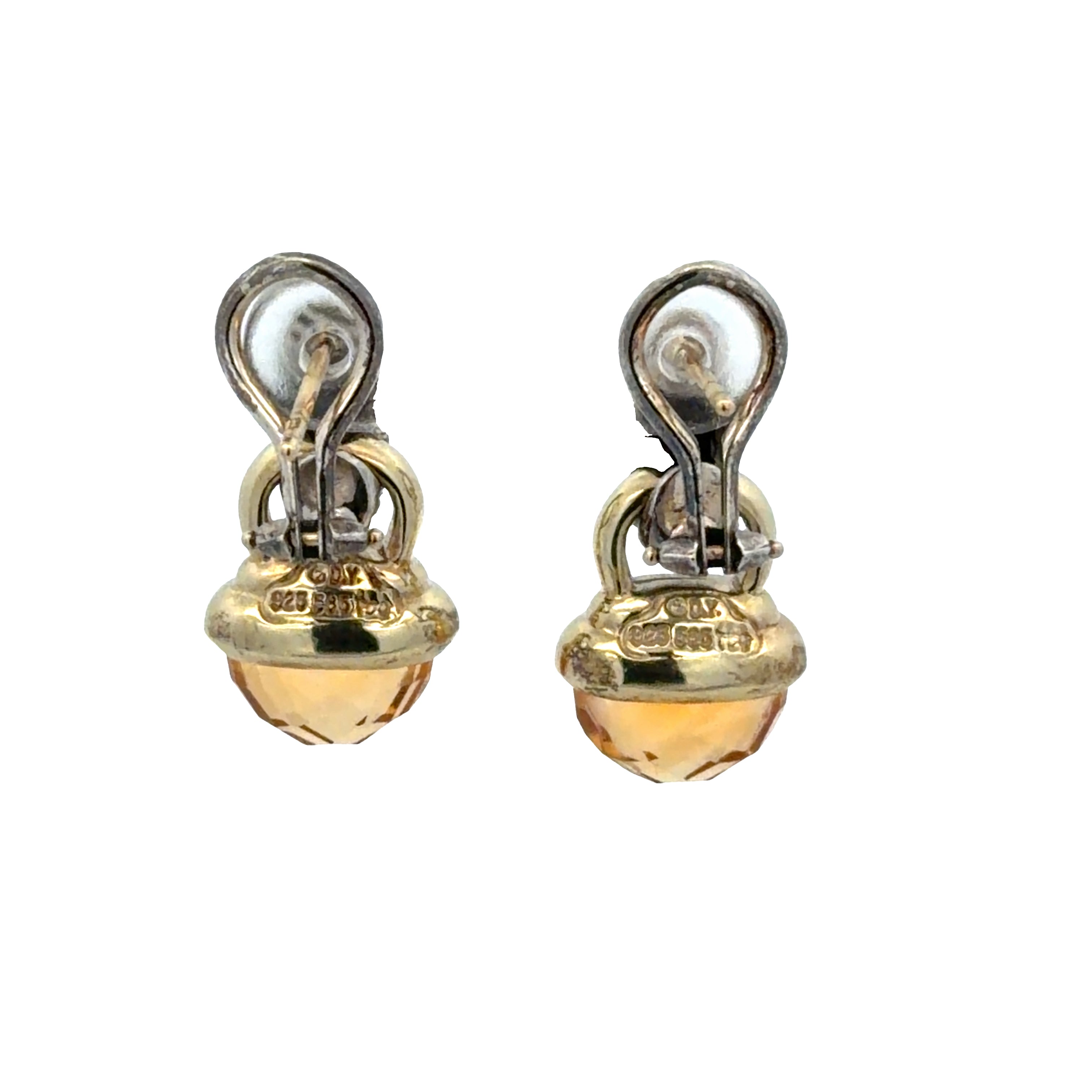 Estate David Yurman Sterling Silver & 14k Yellow Gold Citrine Acorn Drop Earrings