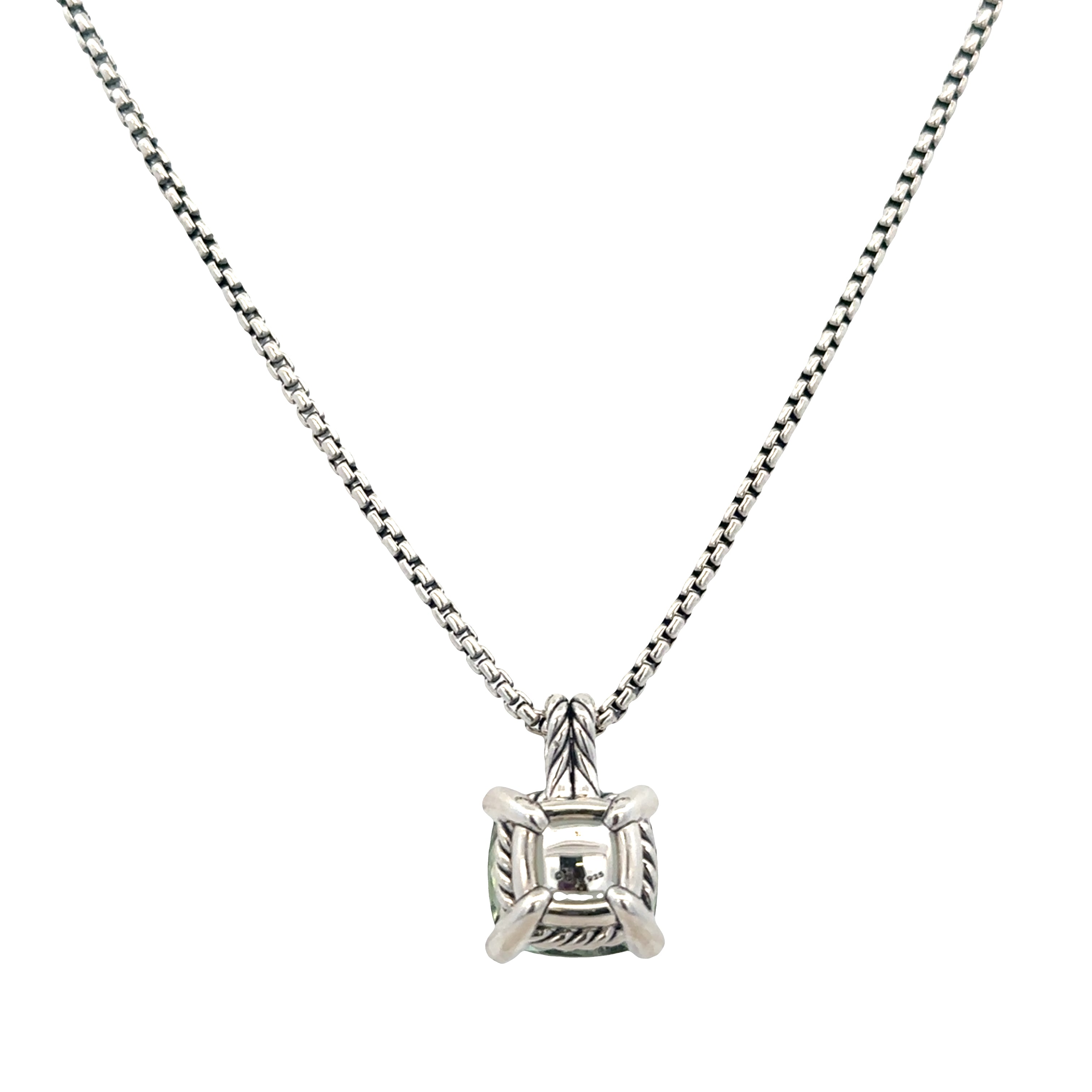 Estate David Yurman Sterling Silver Prasiolite & Diamond Pendant Necklace – 18" Adjustable