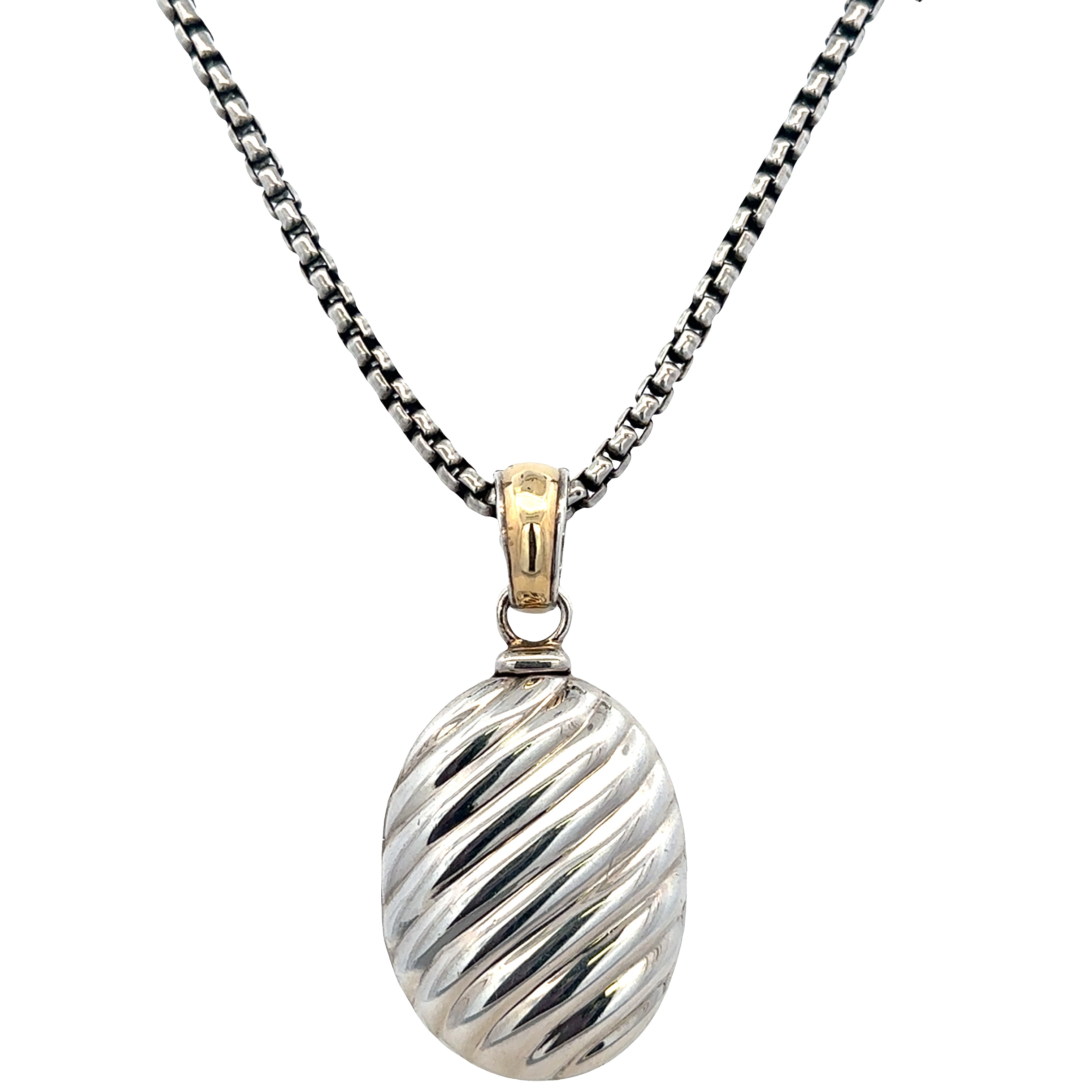 Estate David Yurman Sterling Silver & 18k Yellow Gold Cable Locket Necklace – 16"