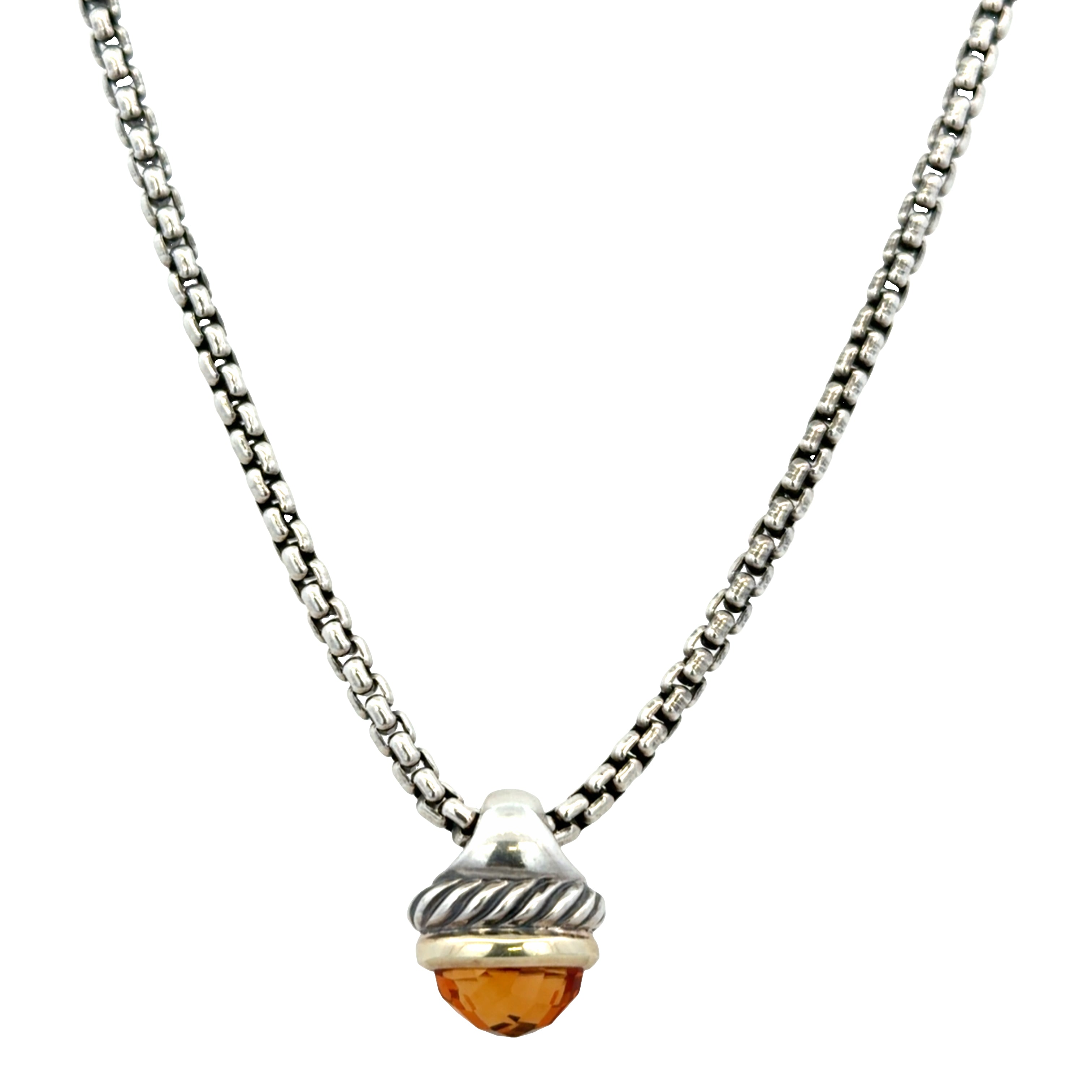Estate David Yurman Sterling Silver & 14k Yellow Gold Acorn Pendant Necklace – 16"