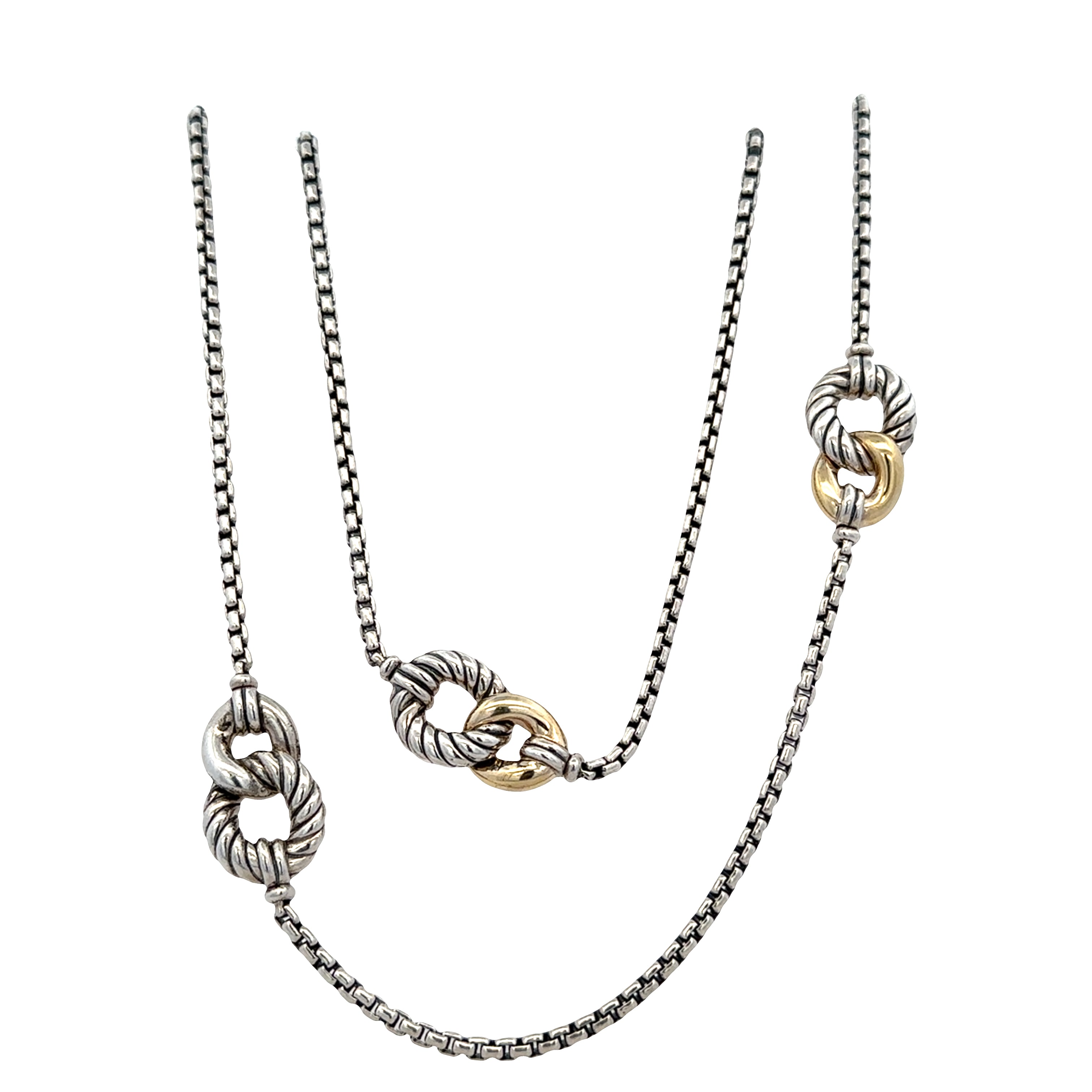 Estate David Yurman Belmont Collection Sterling Silver & 18k Yellow Gold Necklace – 36 Inches