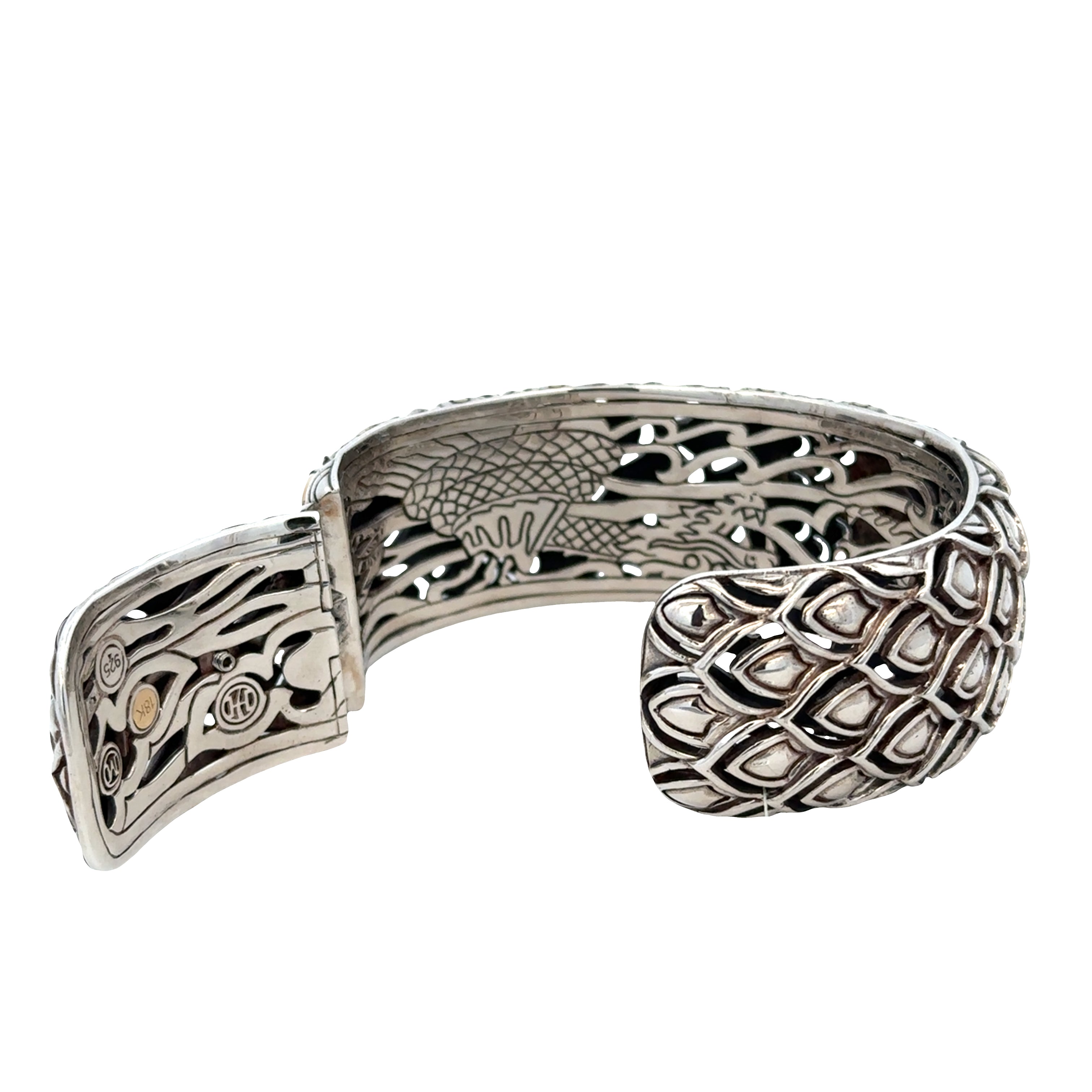 Estate John Hardy Legends Naga Sterling Silver & 18k Yellow Gold Cuff Bracelet