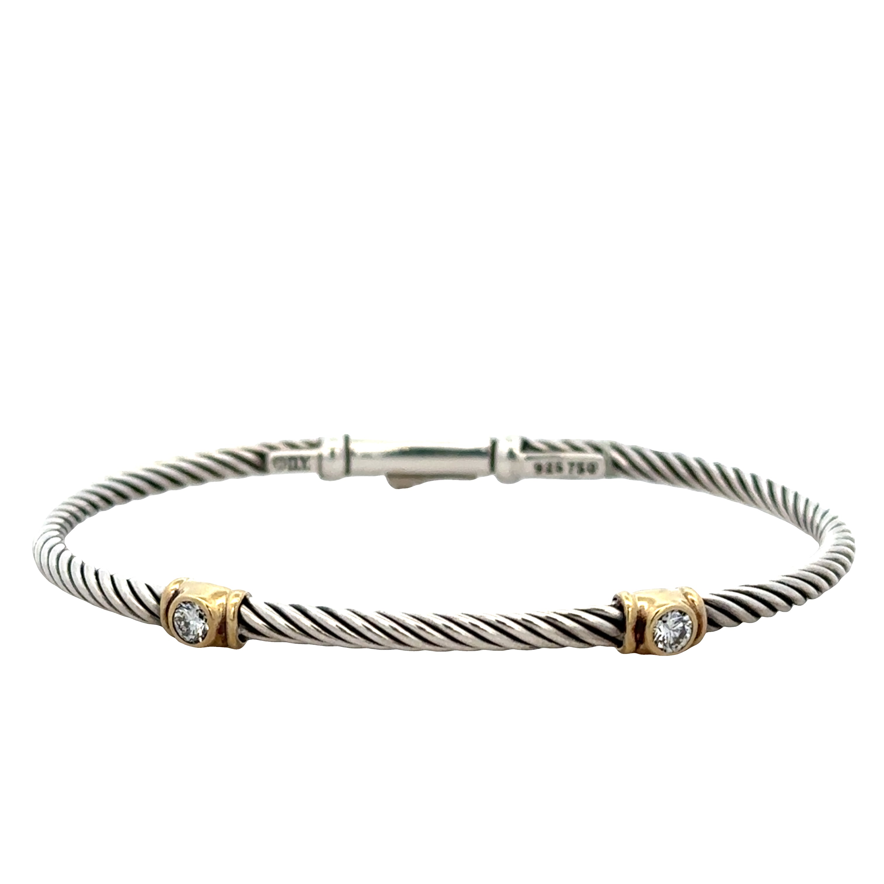 Estate David Yurman Sterling Silver & 18k Yellow Gold Diamond Bracelet