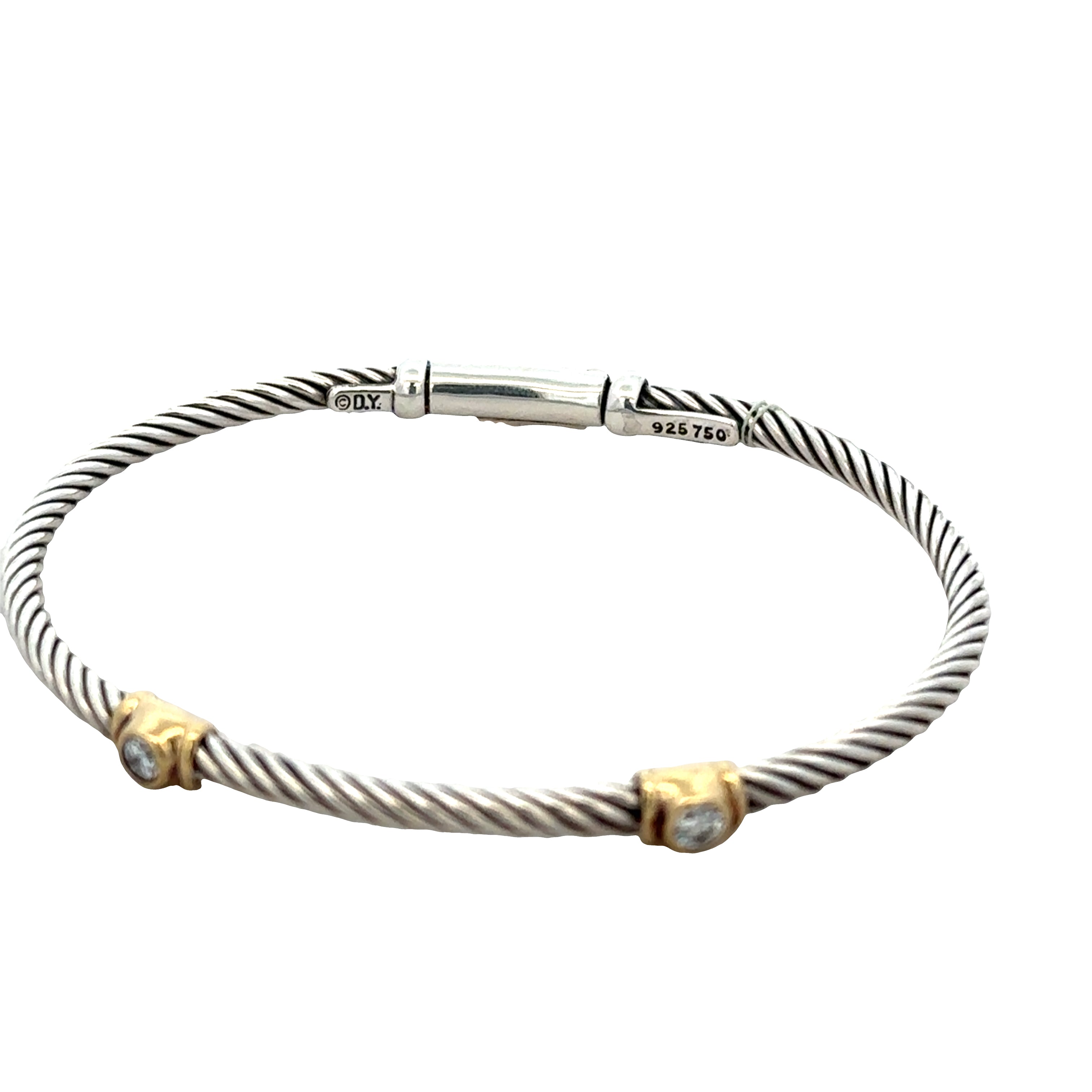 Estate David Yurman Sterling Silver & 18k Yellow Gold Diamond Bracelet