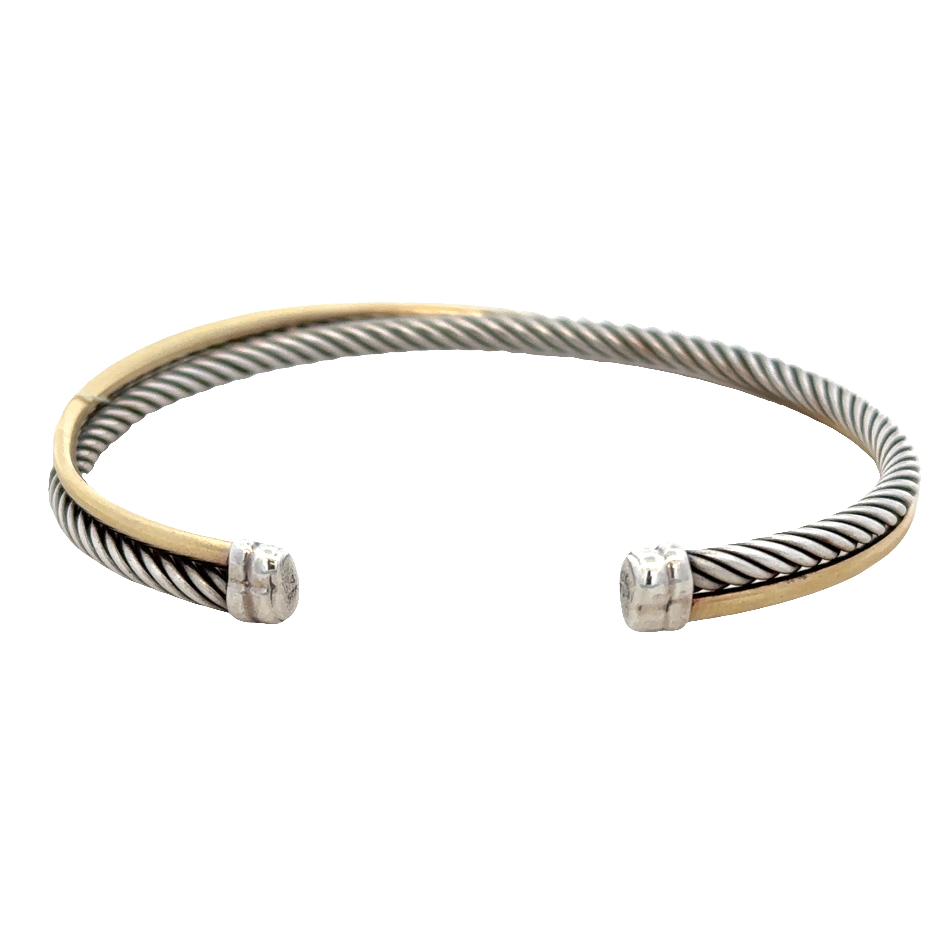 Estate David Yurman Sterling Silver & 18k Yellow Gold Cable Cuff Bracelet