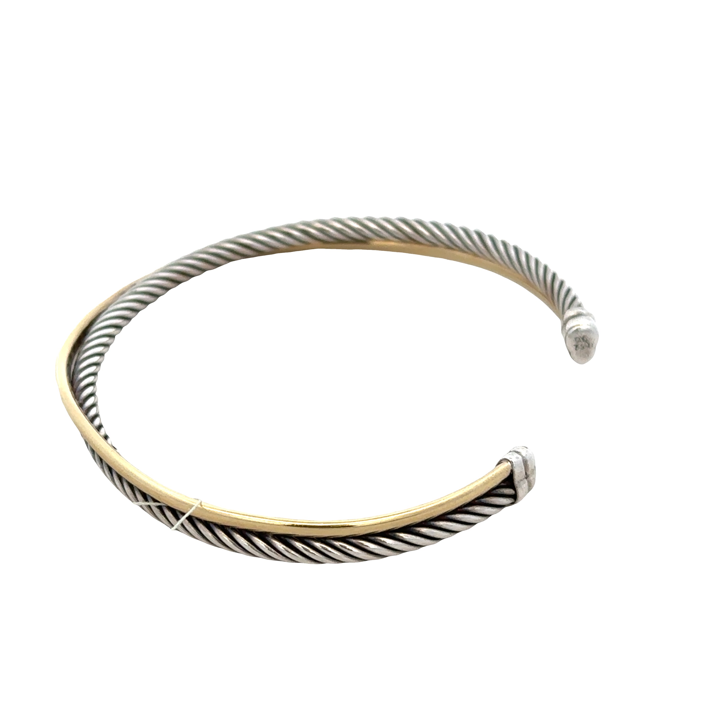 Estate David Yurman Sterling Silver & 18k Yellow Gold Cable Cuff Bracelet