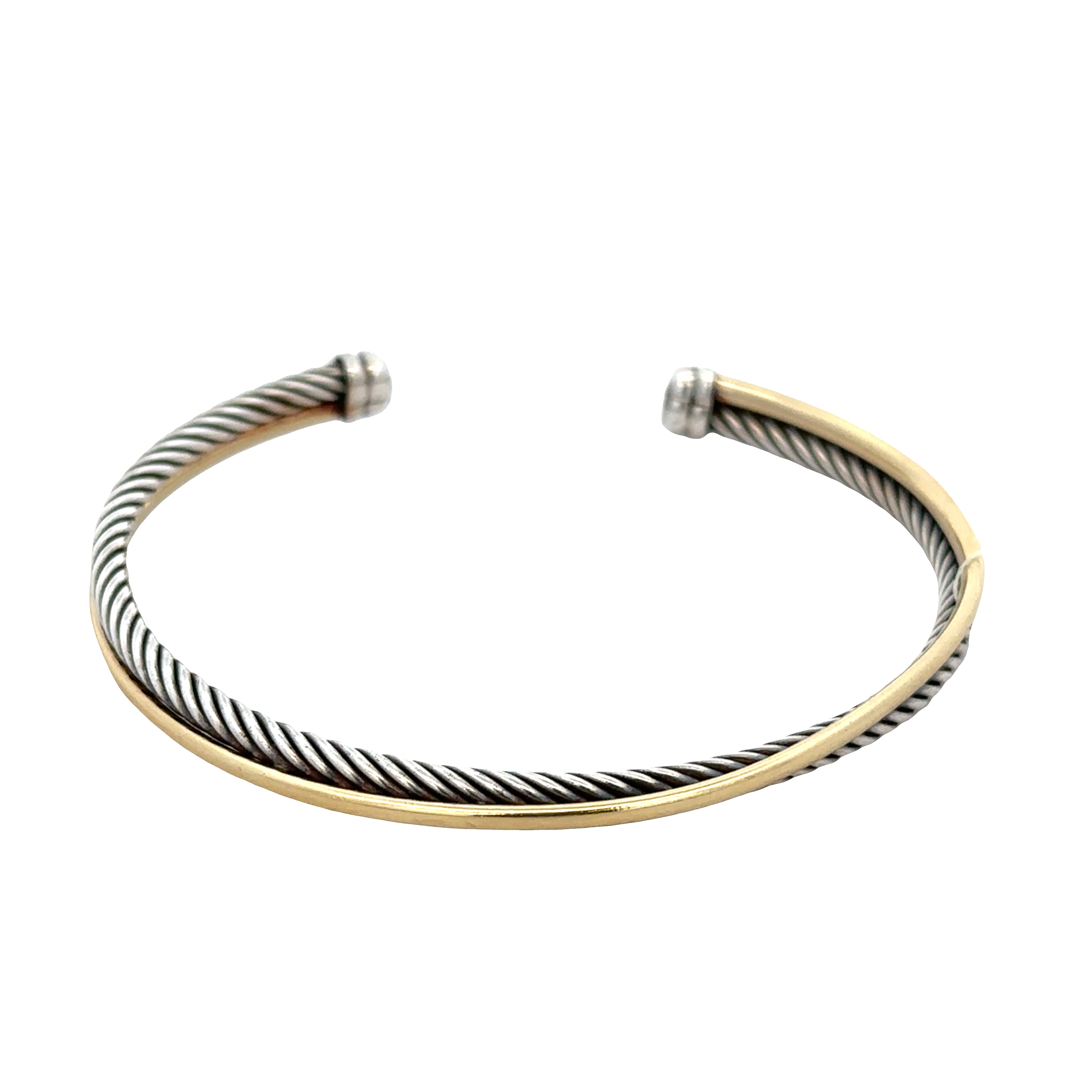Estate David Yurman Sterling Silver & 18k Yellow Gold Cable Cuff Bracelet