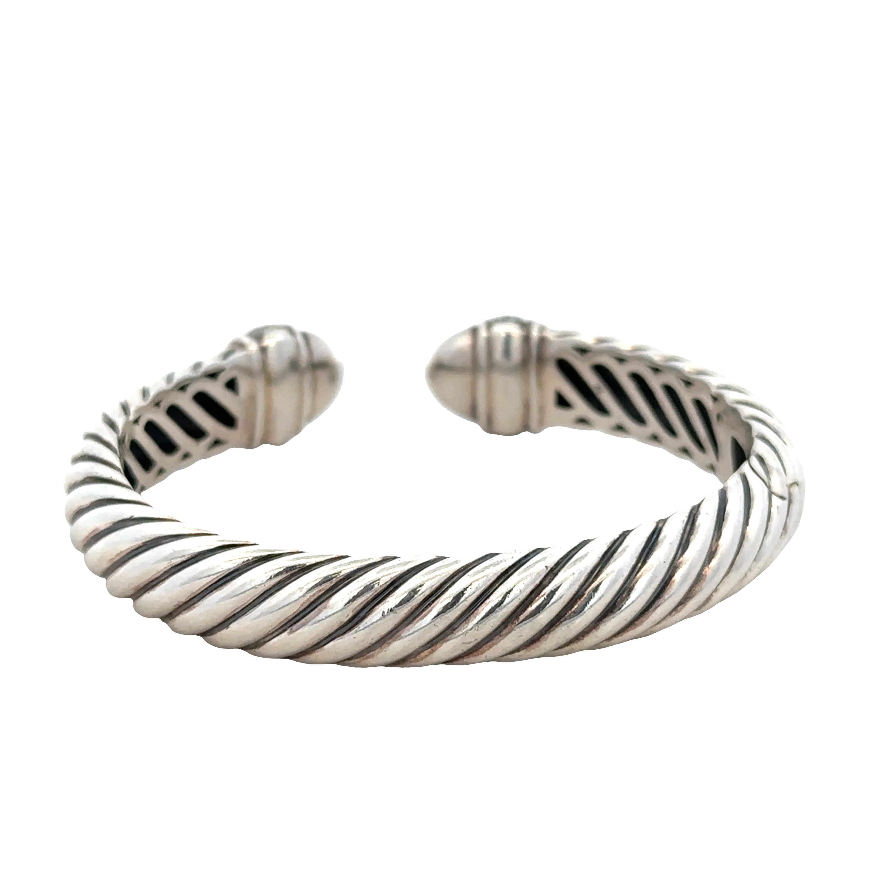 Estate David Yurman Sterling Silver Diamond Cable Hinged Cuff Bracelet – Fits 6.25 Inch Wrist