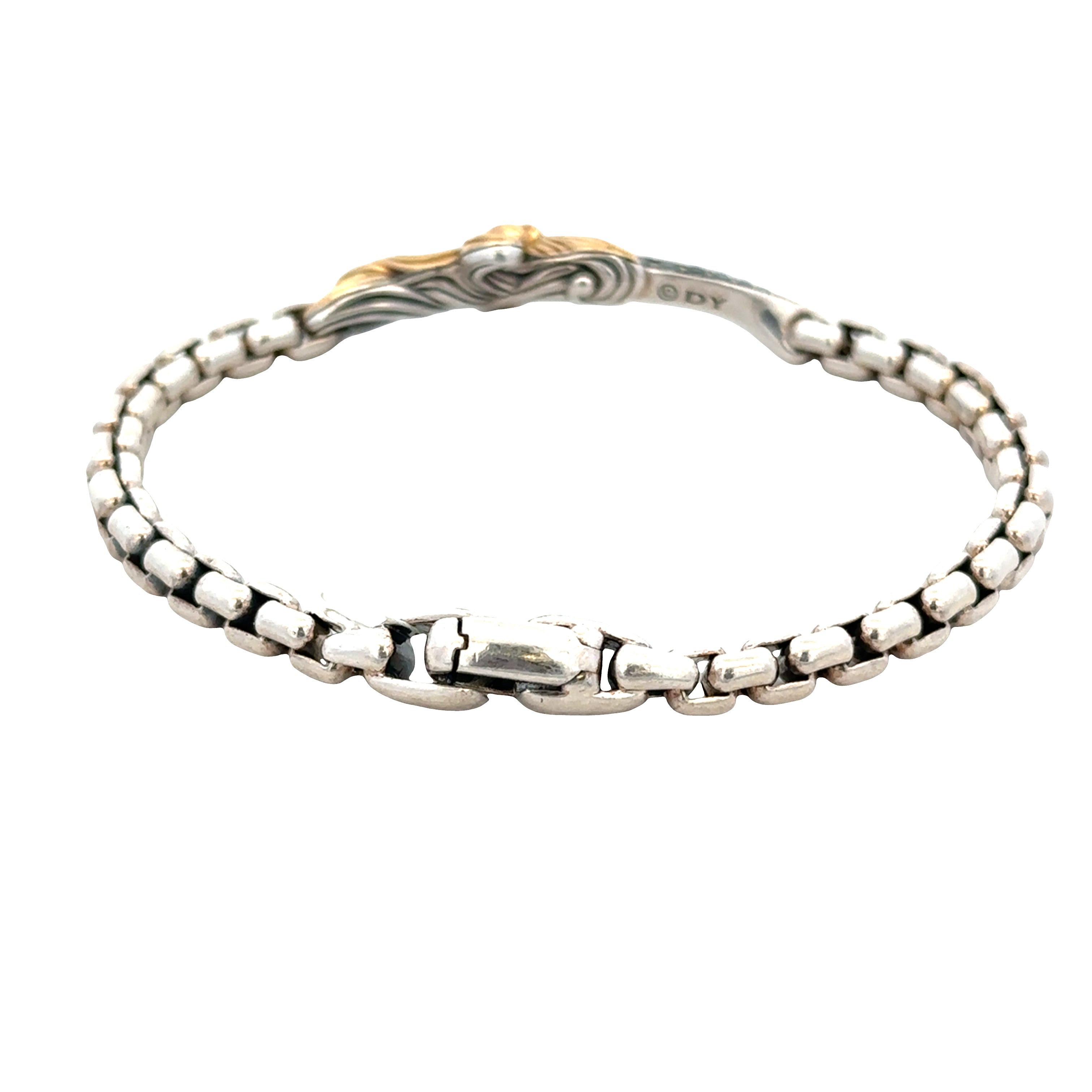 Pre-Owned David Yurman Sterling Silver & 18k Yellow Gold Black Diamond Dagger Bracelet – 8"