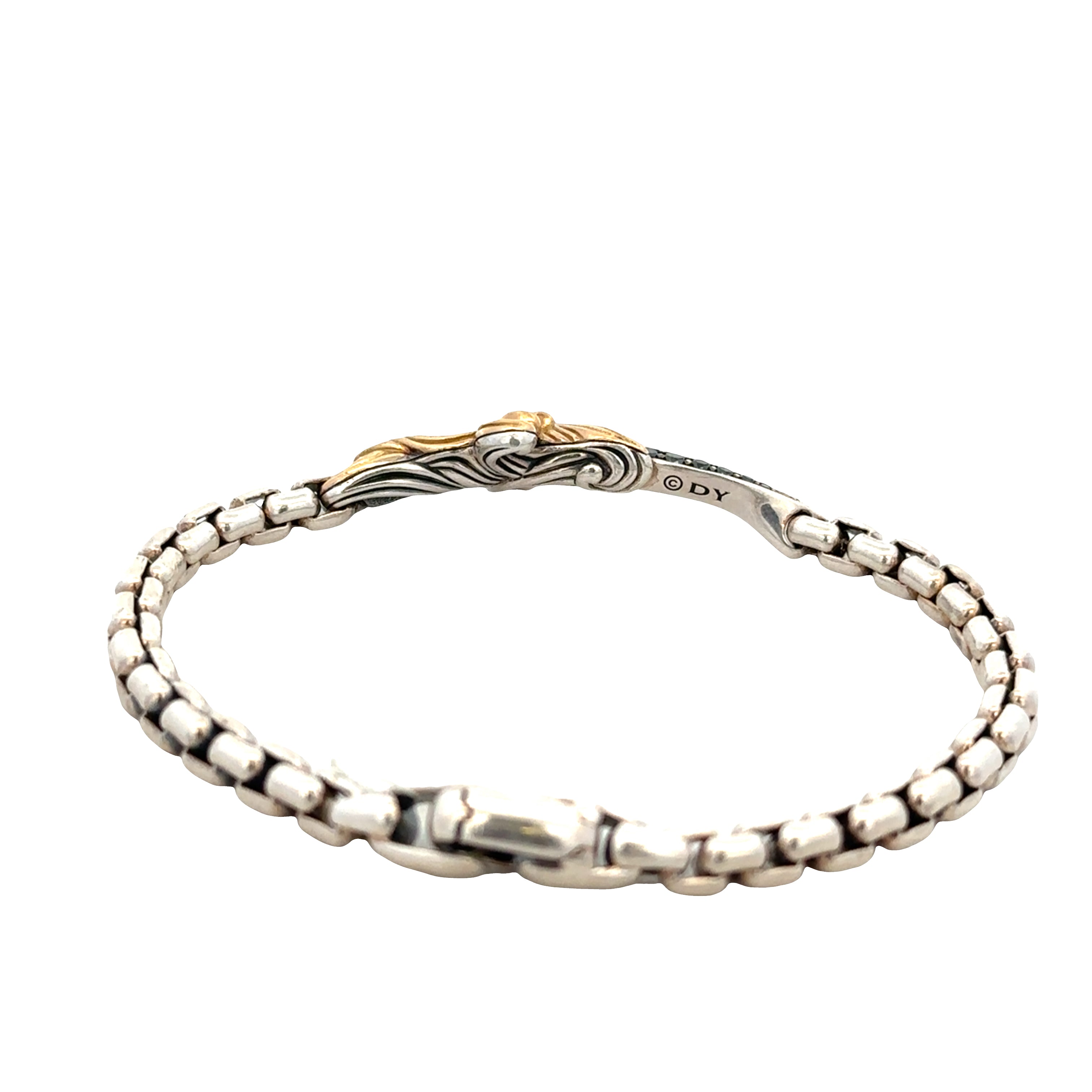 Pre-Owned David Yurman Sterling Silver & 18k Yellow Gold Black Diamond Dagger Bracelet – 8"
