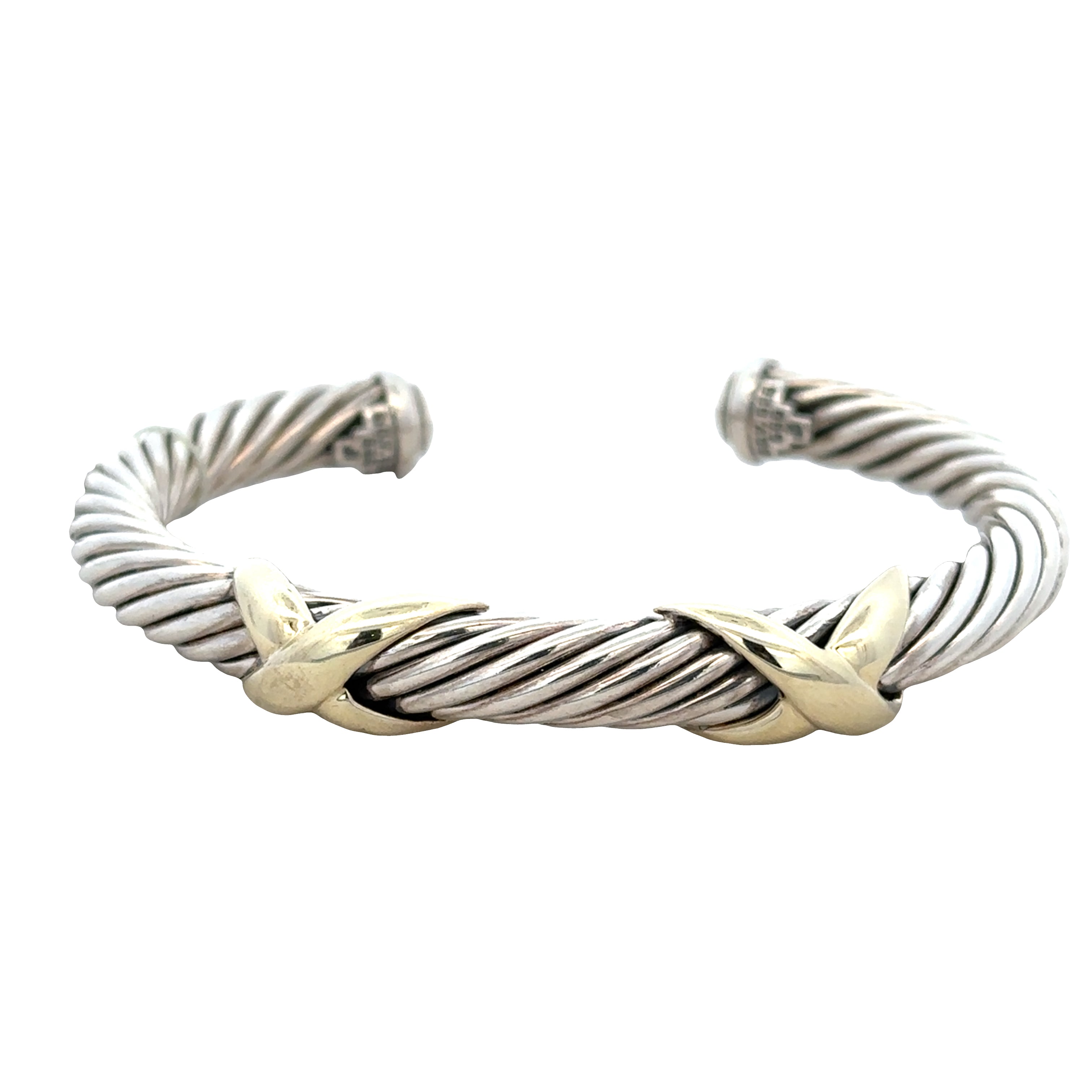 Estate David Yurman Sterling Silver & 14k Yellow Gold Cable Cuff Bracelet – Fits a 6.5" Wrist