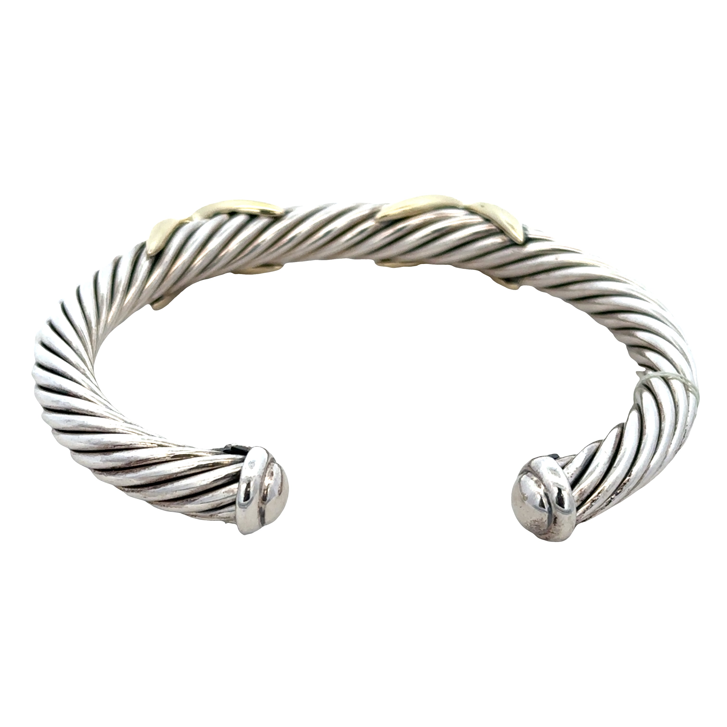 Estate David Yurman Sterling Silver & 14k Yellow Gold Cable Cuff Bracelet – Fits a 6.5" Wrist