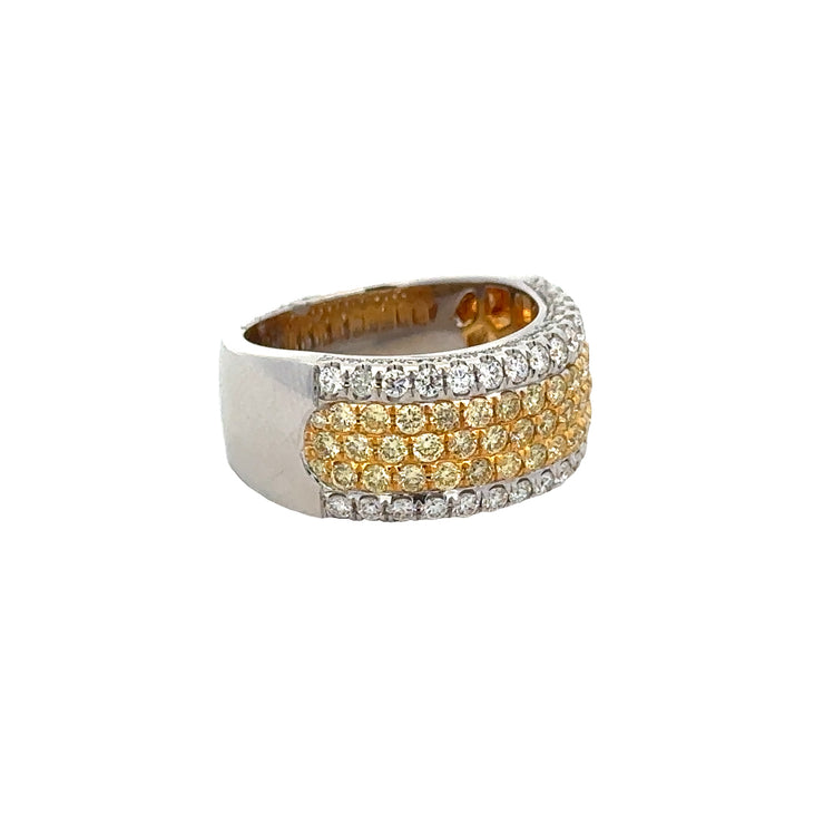 Wide Yellow and White Diamond Band in 18k White Gold