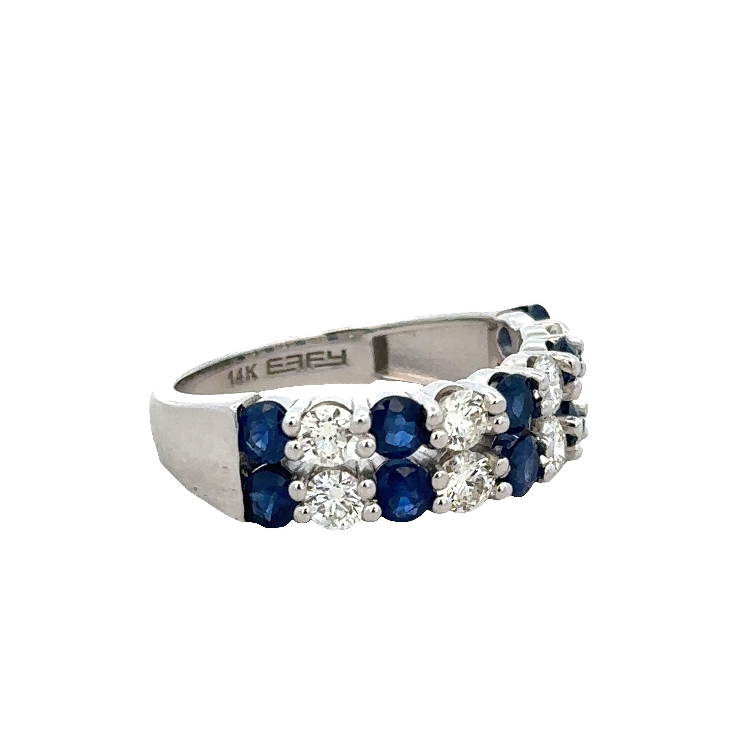 14k White Gold Sapphire & Diamond Double Row Band – Size 7.25