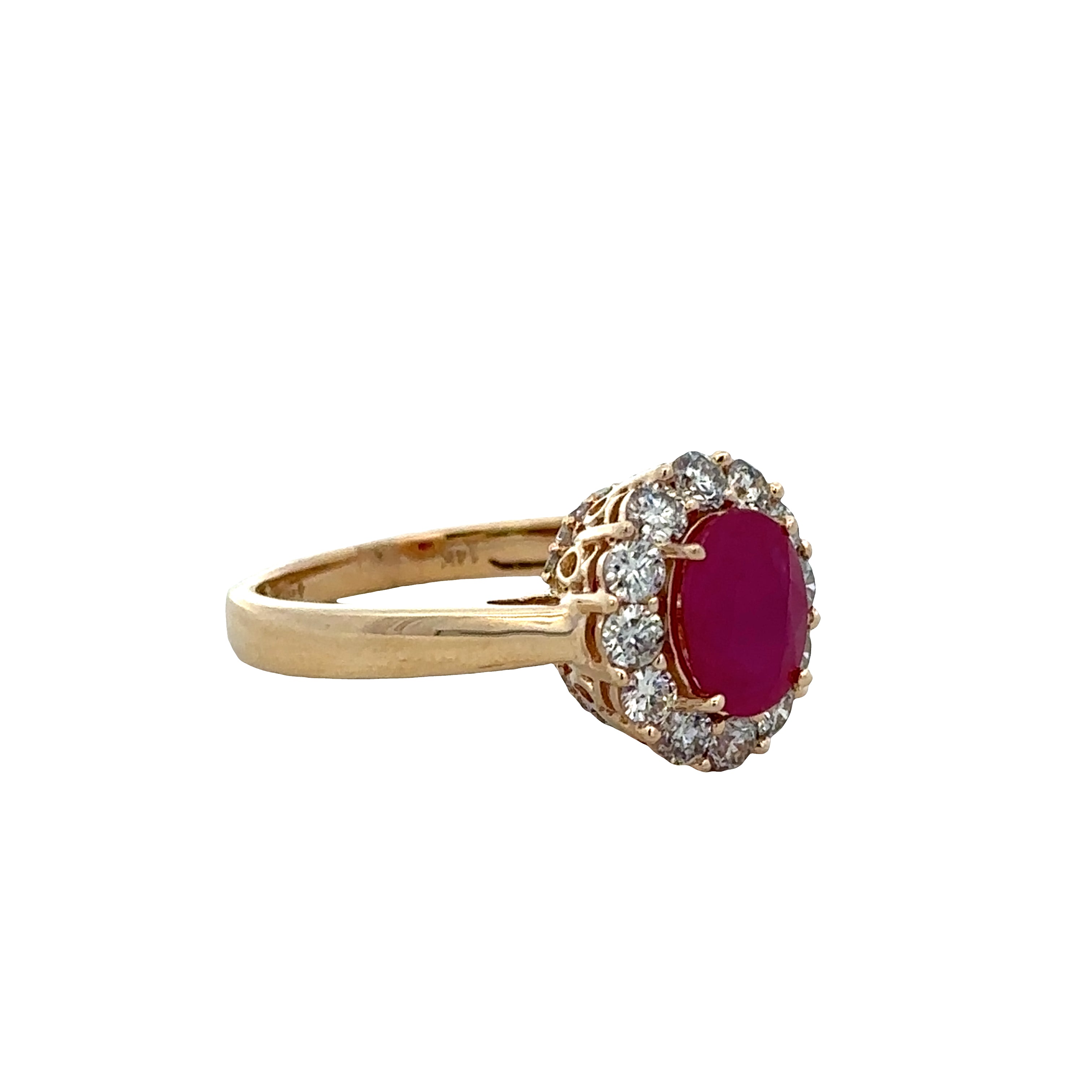 14k Yellow Gold Ruby & Diamond Halo Ring – Size 7