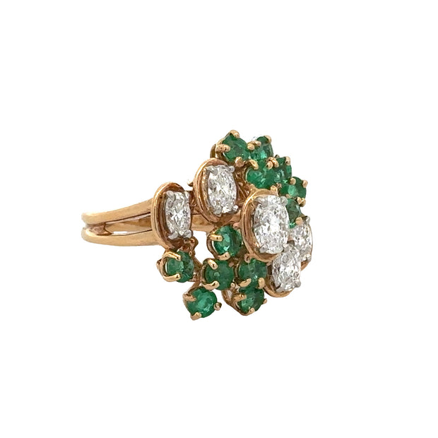 Vintage 1970s Oscar Heyman Emerald and Diamond Ring in 18k Yellow Gold