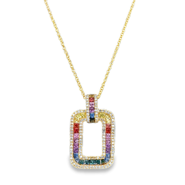 Multicolored Sapphire and Diamond Pendant in Yellow Gold