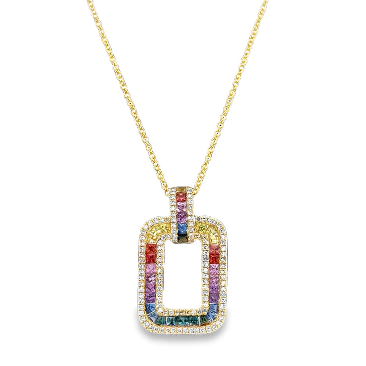 Multicolored Sapphire and Diamond Pendant in Yellow Gold