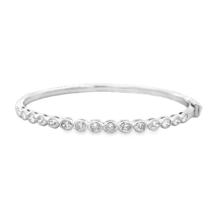 Oval Diamond Bangle Bracelet in White Gold