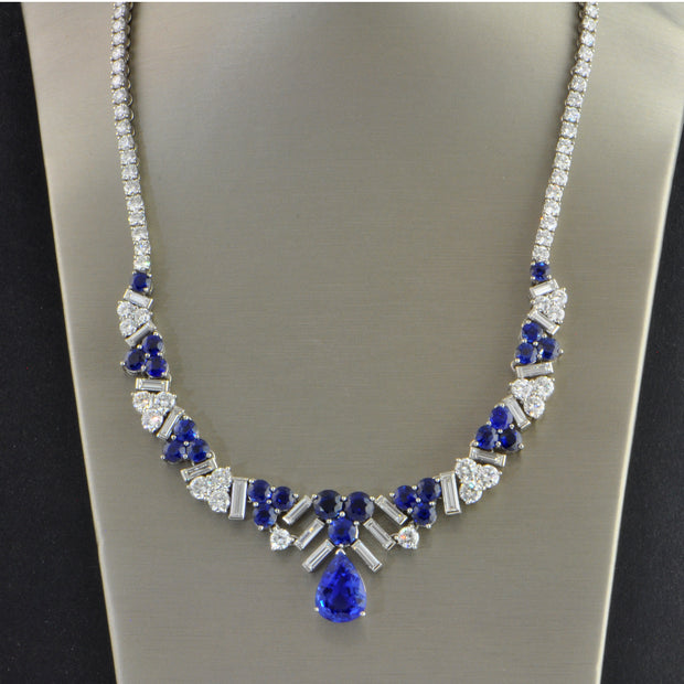 Vintage 1950s Tiffany & Co. Sapphire and Diamond Necklace in Platinum