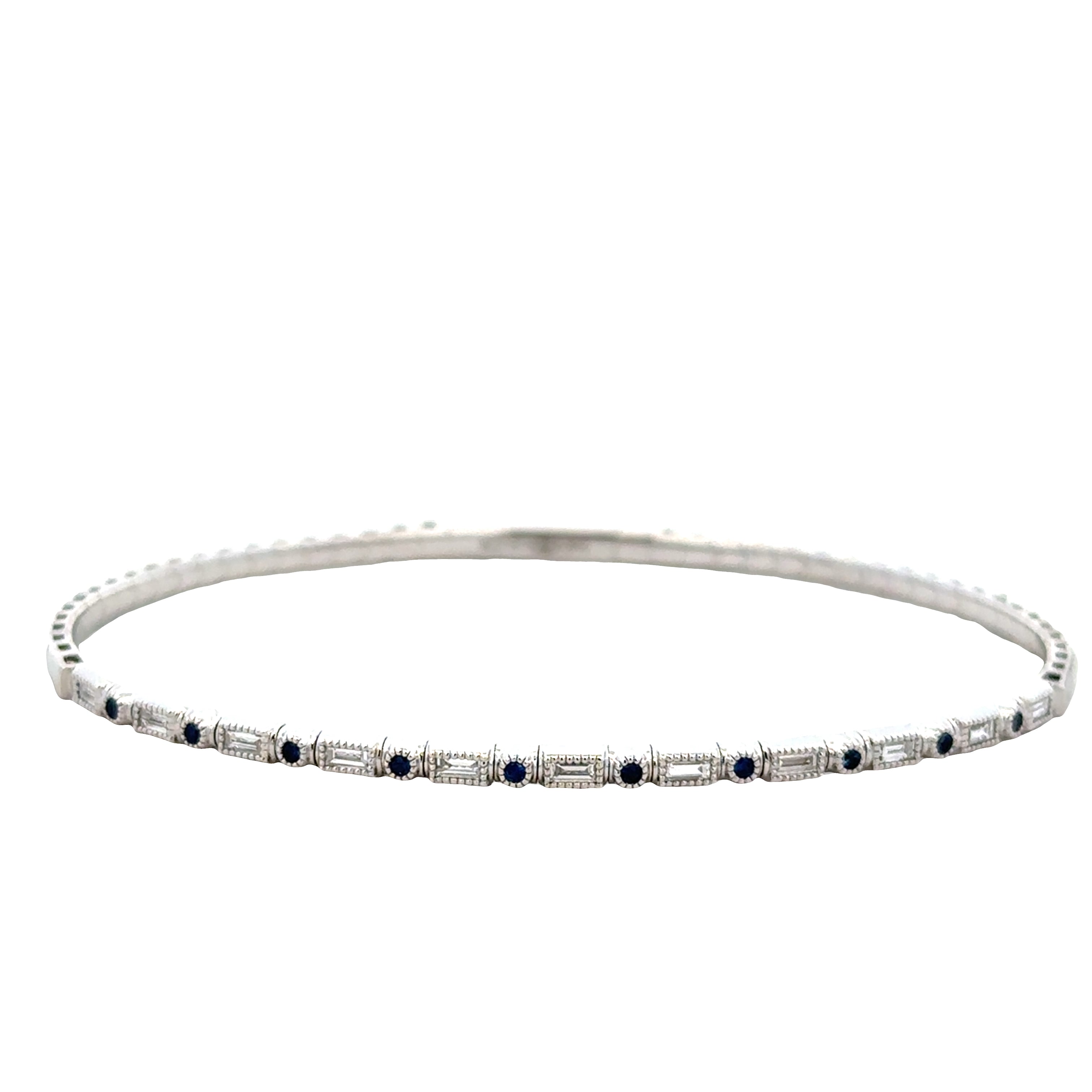 14k White Gold Sapphire and Diamond Bangle Bracelet