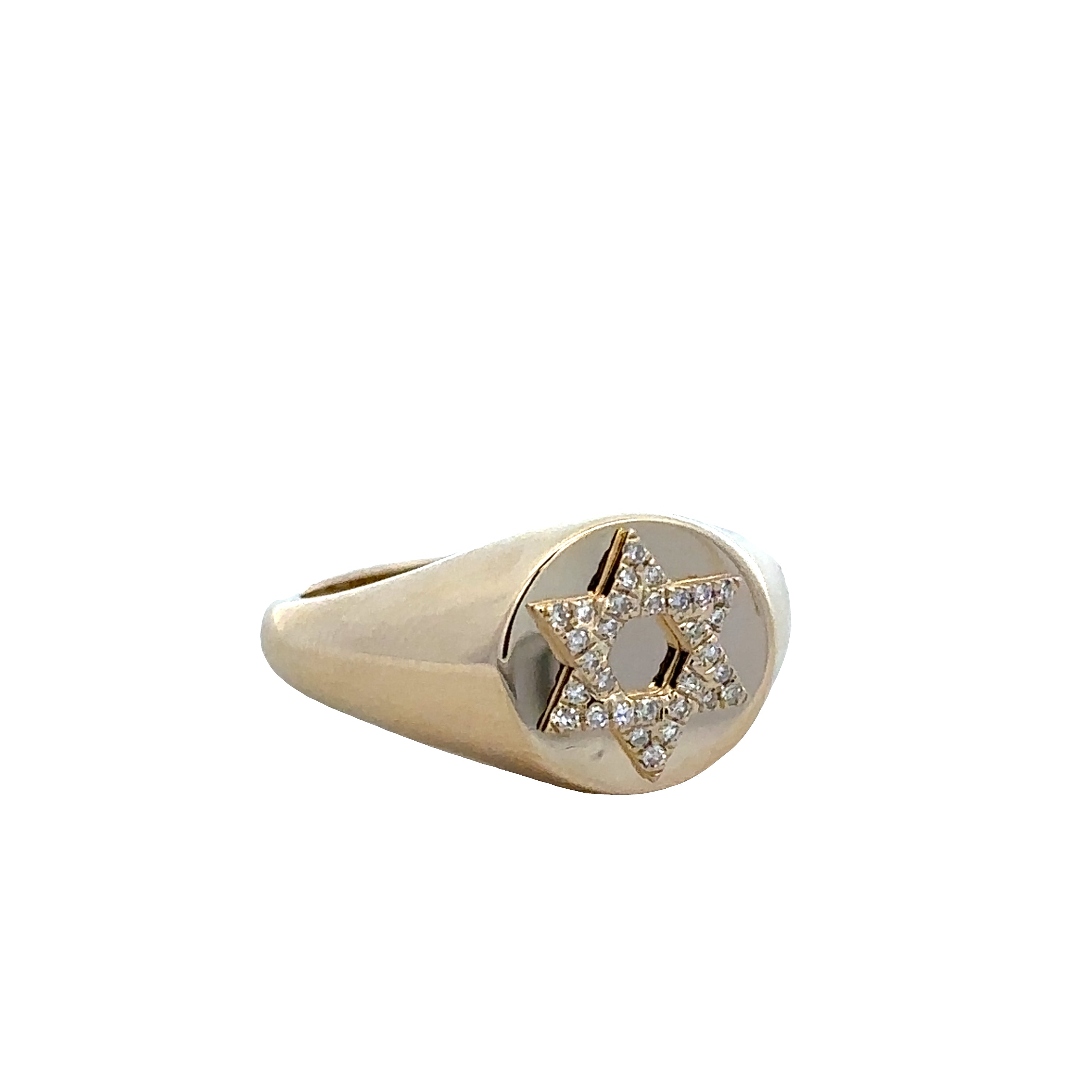 14k Yellow Gold Diamond Star of David Signet Ring – Size 7