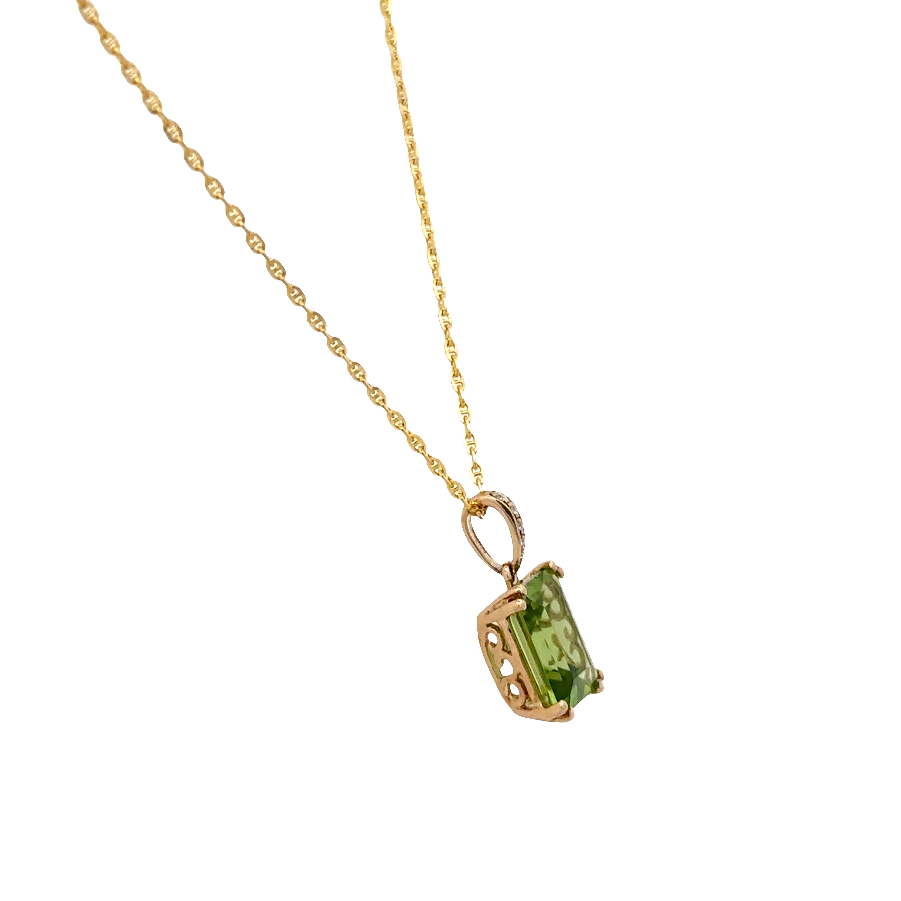 14k Yellow Gold Peridot and Diamond Pendant Necklace