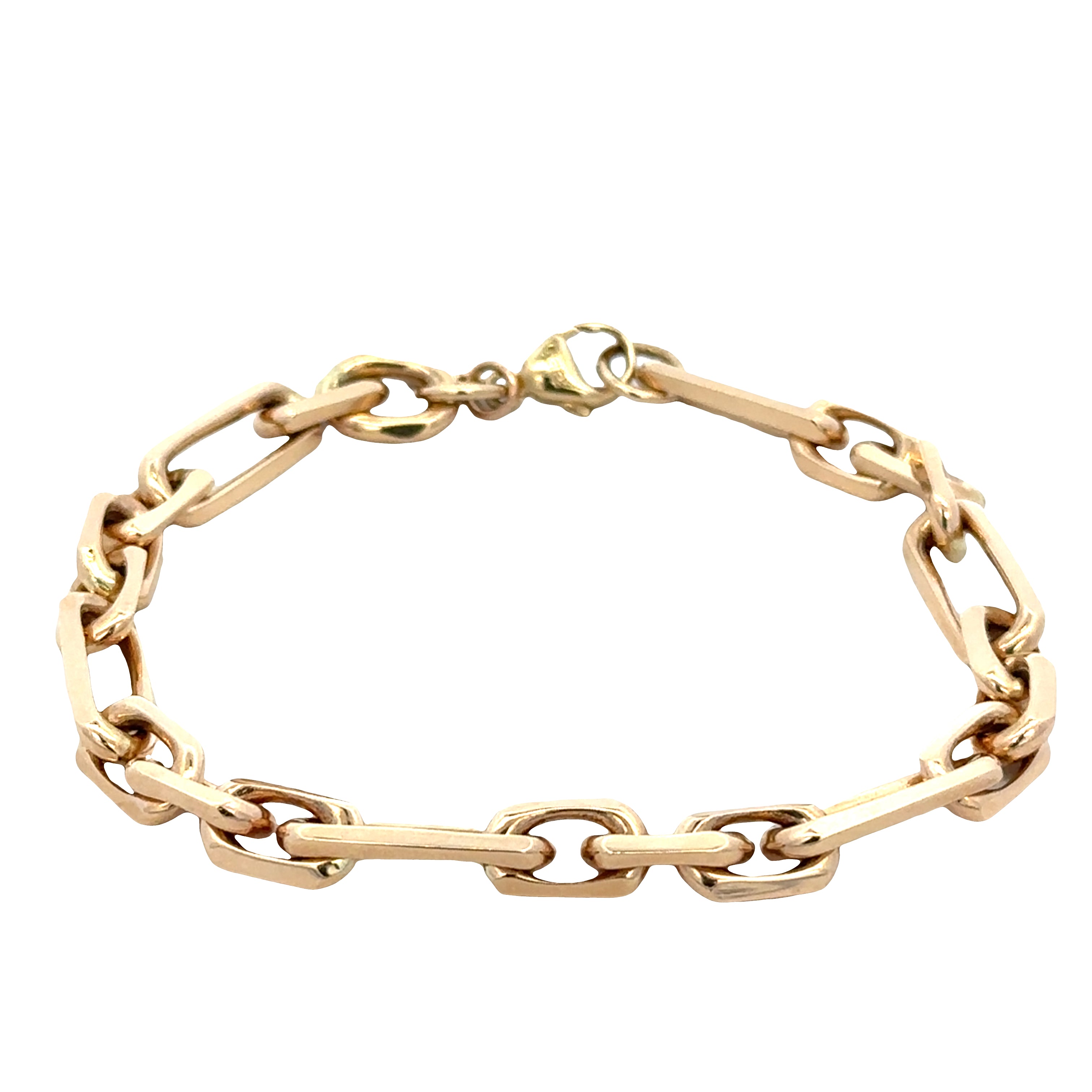 14K Yellow Gold Paperclip Link Bracelet – Alternating Long & Short Links, 9" Length