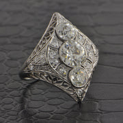 Navette Shaped Art Deco Diamond Cocktail Ring in Platinum