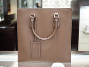 Prada Men's Brown Striped Saffiano Leather Open Tote Bag