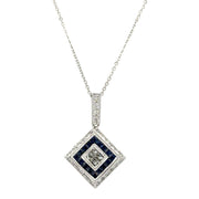 Kite Shaped Sapphire and Diamond Pendant in 18k White Gold