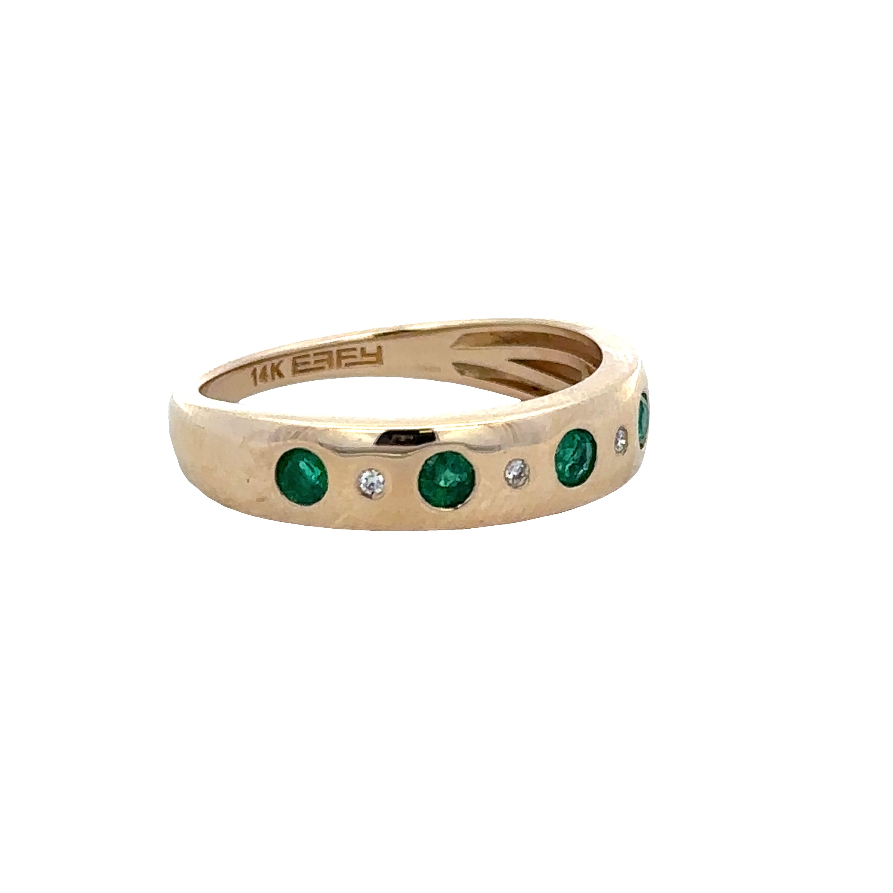 14k Yellow Gold Emerald & Diamond Alternating Band – Size 7.25