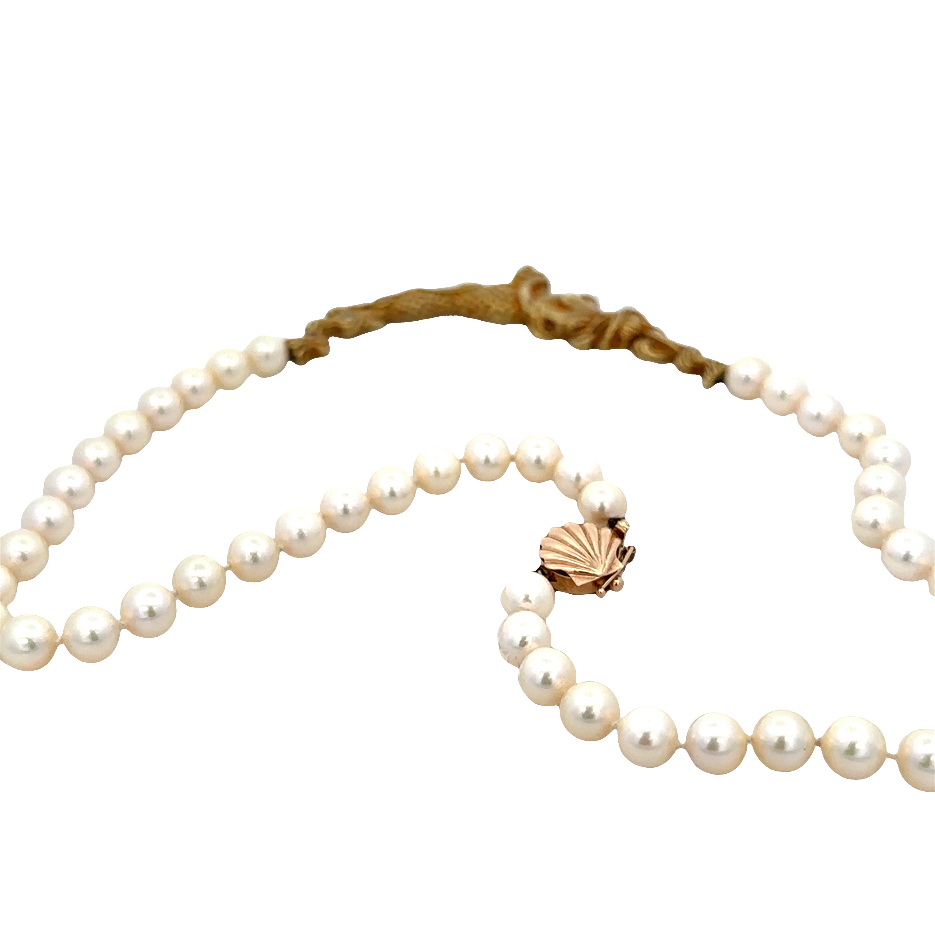Pearl Necklace with 18k Yellow Gold Mermaid & Diamond Centerpiece – 16"