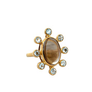 Statement Smoky Quartz Cabochon and Aquamarine Ring in 18k Yellow Gold