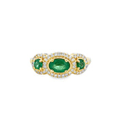 Emerald and Diamond Three Stone Ring in Yellow Gold