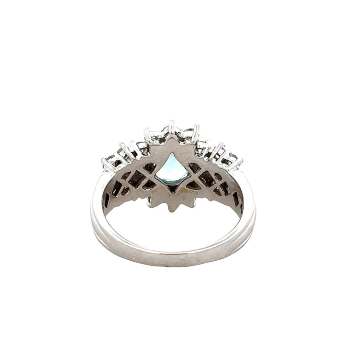 Aquamarine and Diamond Starburst Ring in 18K White Gold