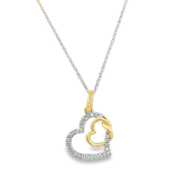 Diamond Accented Open Heart Pendant in Two Tone Gold