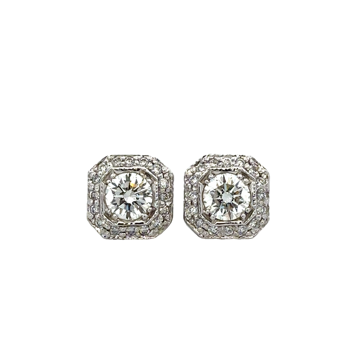 Geometric Diamond Stud Earrings in White Gold