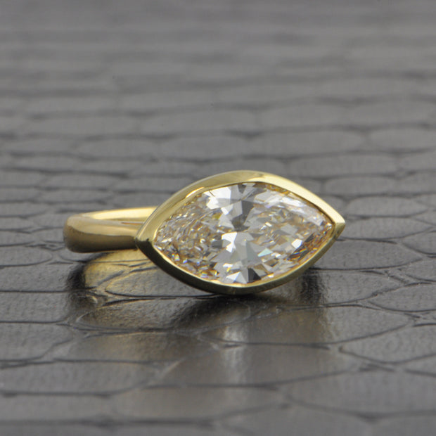 Bezel Set 3.28 ct. Marquise Cut Diamond Ring in Yellow Gold