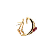 Etruscan Ruby Cabochon and Diamond Huggie Earrings in Yellow Gold