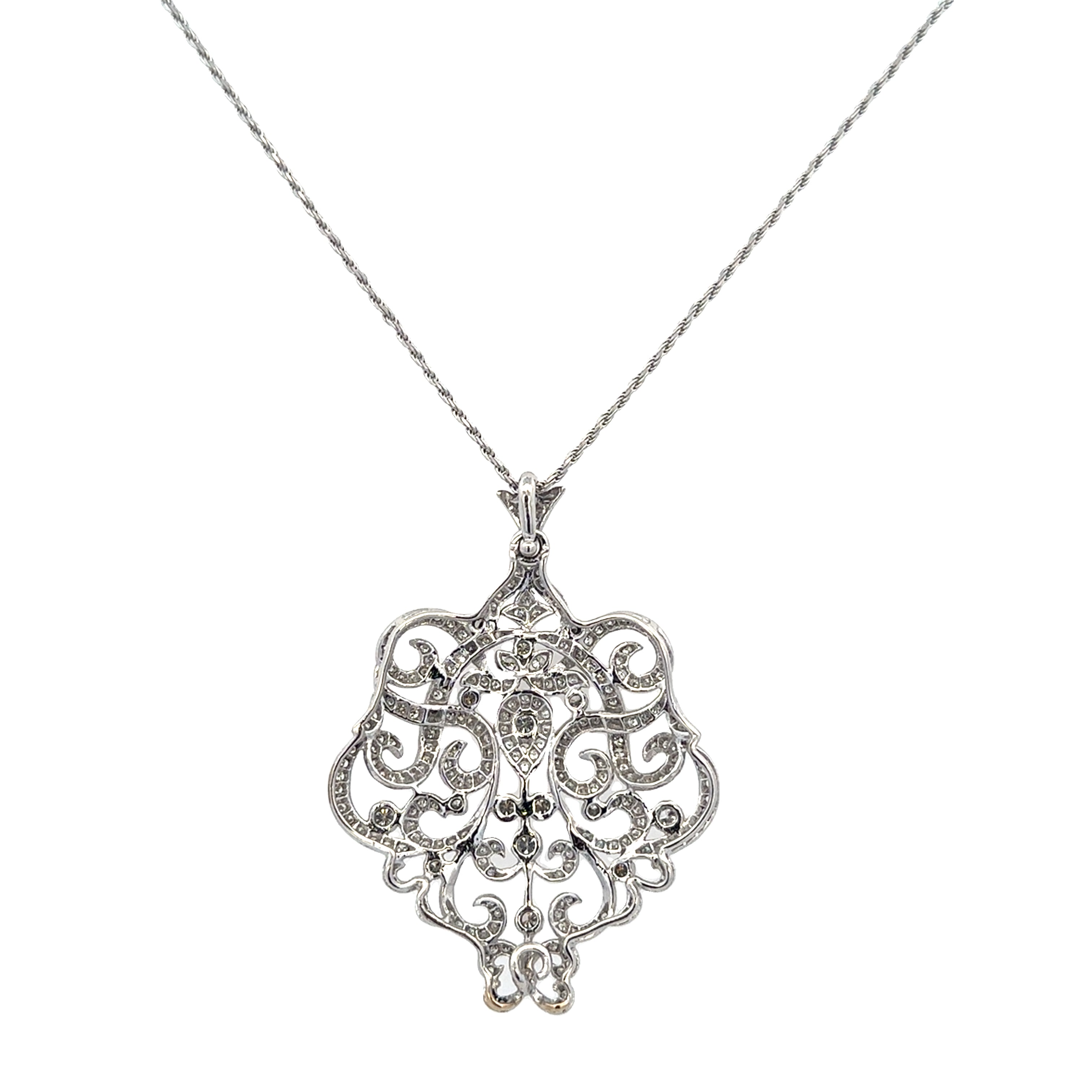 Statement Vintage Inspired Openwork Diamond Pendant in White Gold