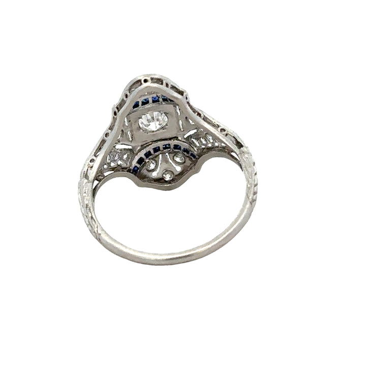 Antique Art Deco Diamond and Sapphire Cocktail Ring in Platinum