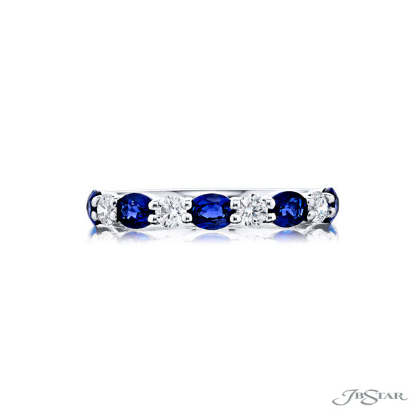 Platinum Sapphire & Diamond Alternating Band Ring – Size 6.5