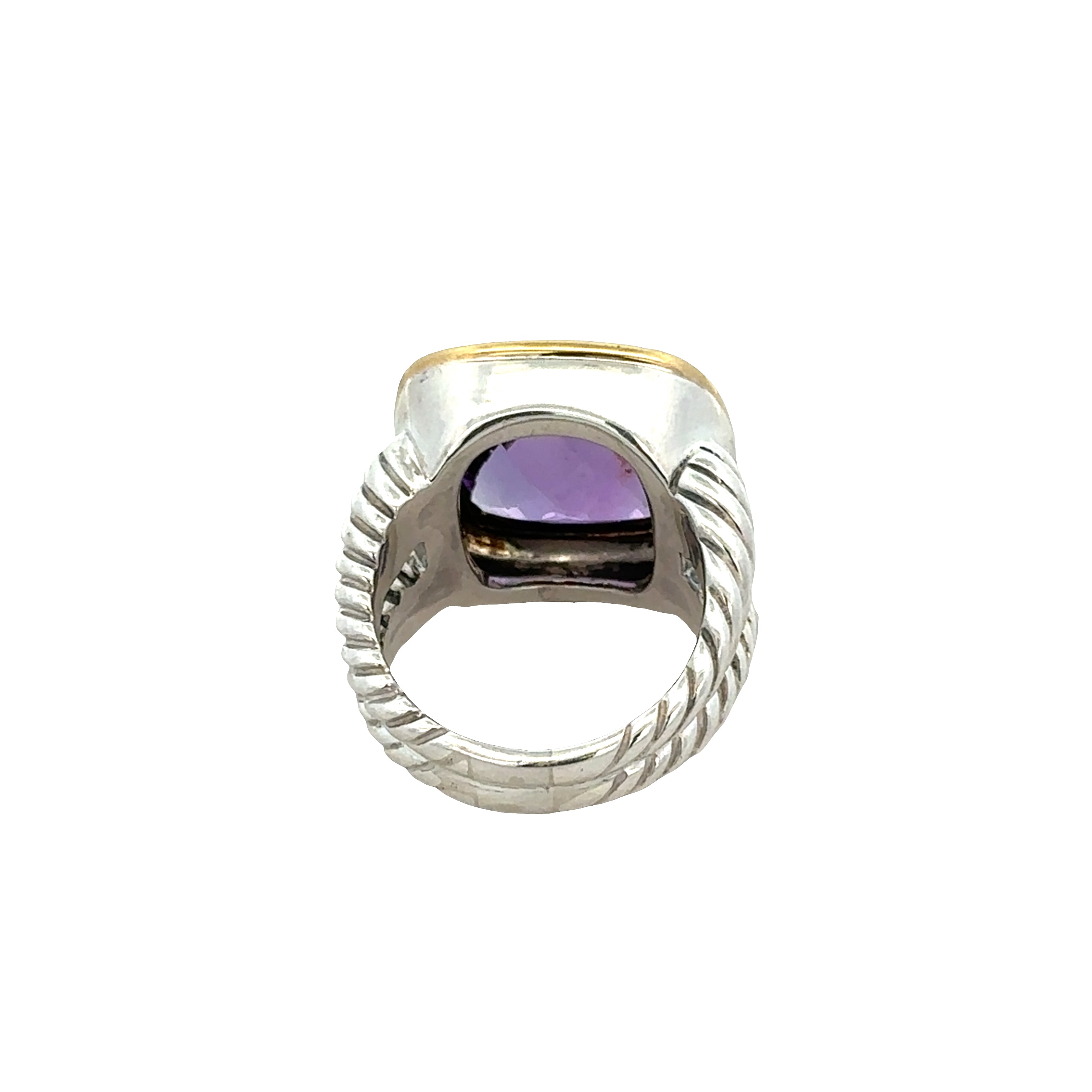 Estate David Yurman Sterling Silver & 18k Yellow Gold Amethyst Ring – Size 7.5