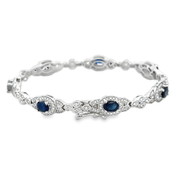 Vintage Inspired Sapphire and Diamond Bracelet in White Gold