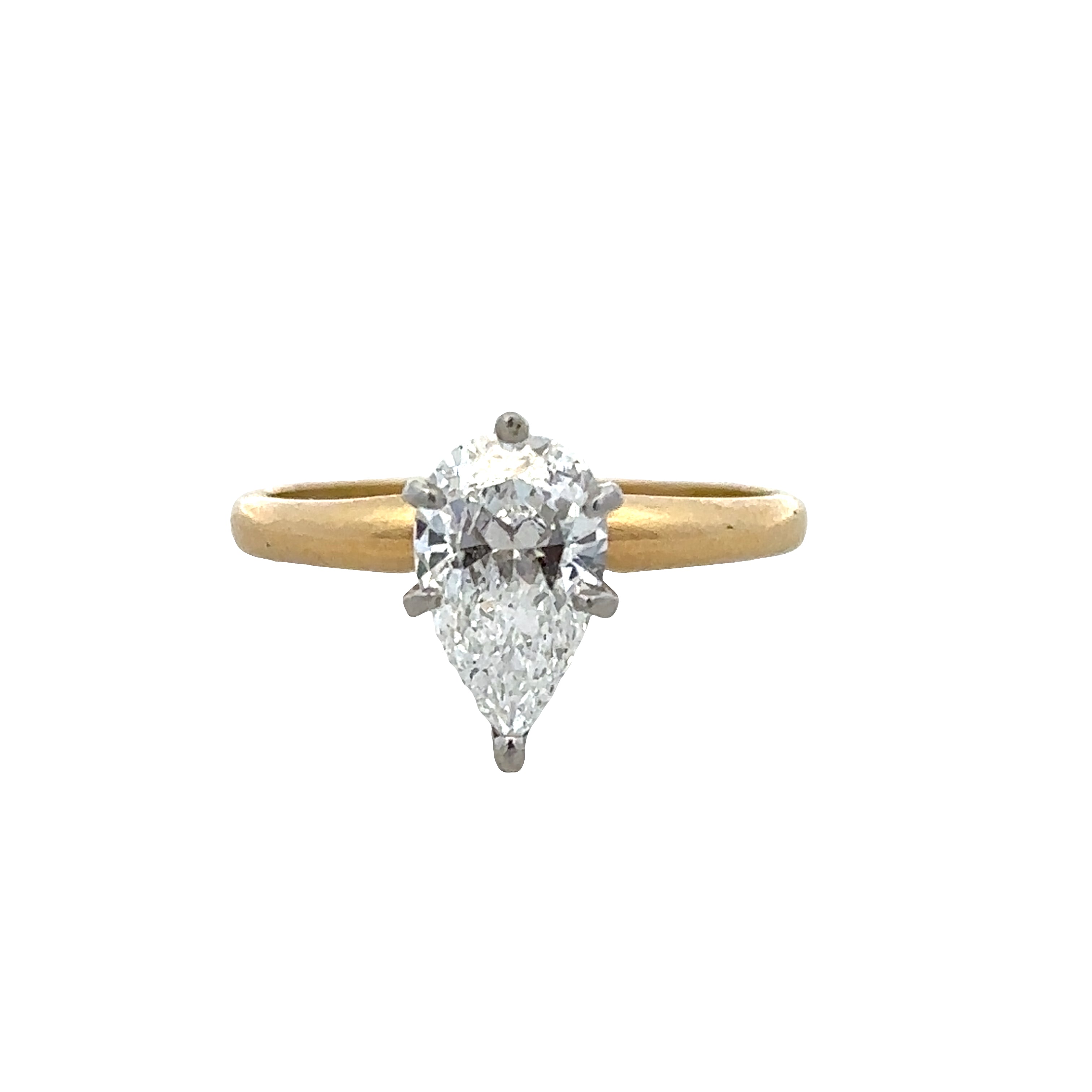18k Yellow Gold & Platinum 1.35ct GIA Pear-Shaped Diamond Solitaire Engagement Ring – Size 8